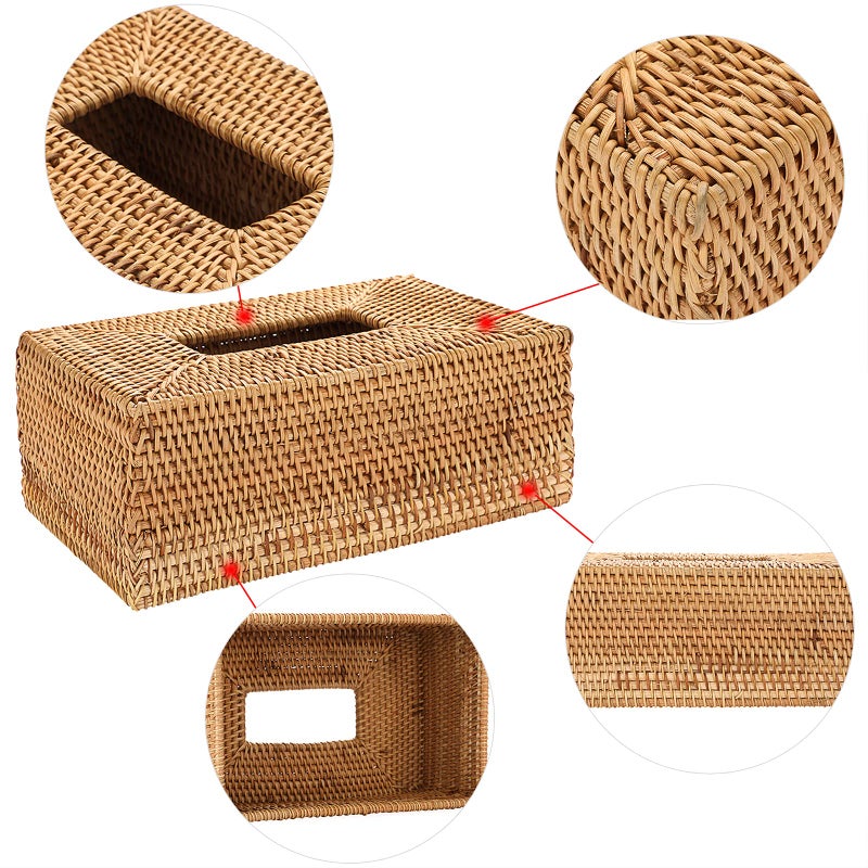 Sumnacon Tissue Box Cover Rectangle Tissue Box Rattan Tissue Box Holder Wicker Decorative Tissue Holder for Bathroom Toilet Living Room Kitchen Office Table Desk  Yellow - Image 4